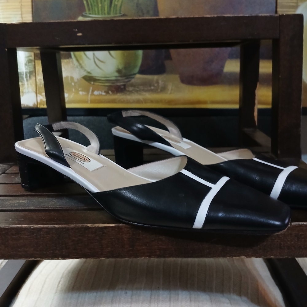 Elegant Black and White Slingback Heels - Picture 12 of 14